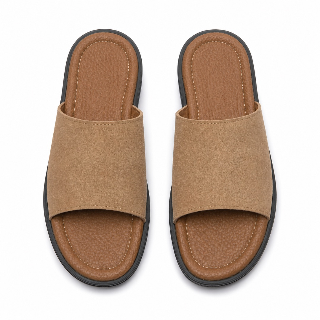 Mens Khaki Beige Minimal Slide Sandals
