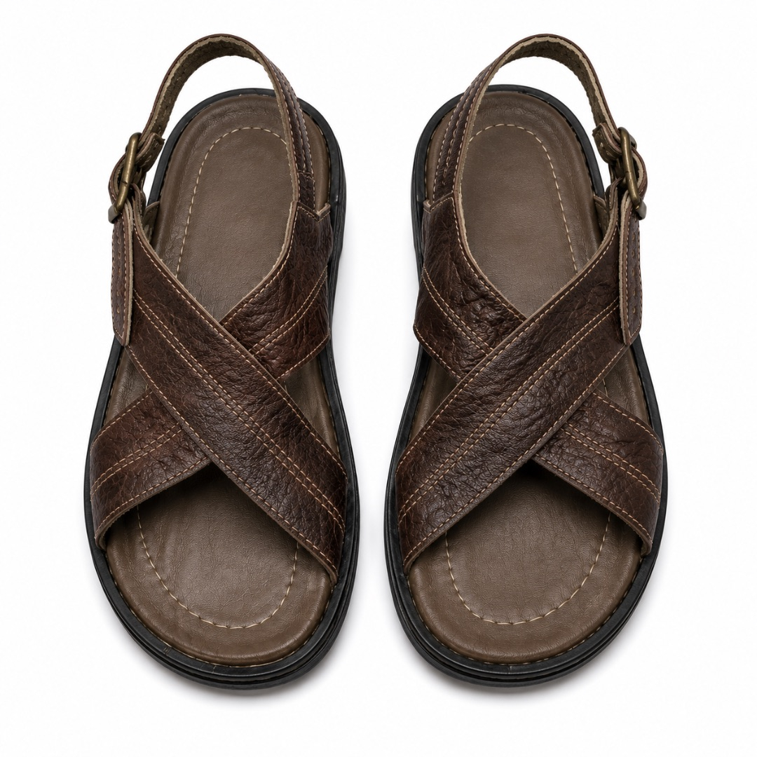Mens Classic Brown Cross Strap Sandals