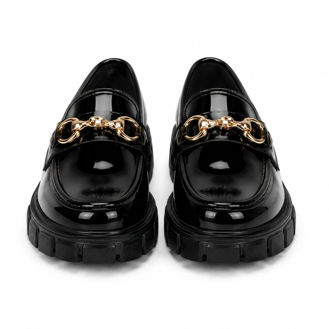 Unisex Black Patent Chunky Loafers