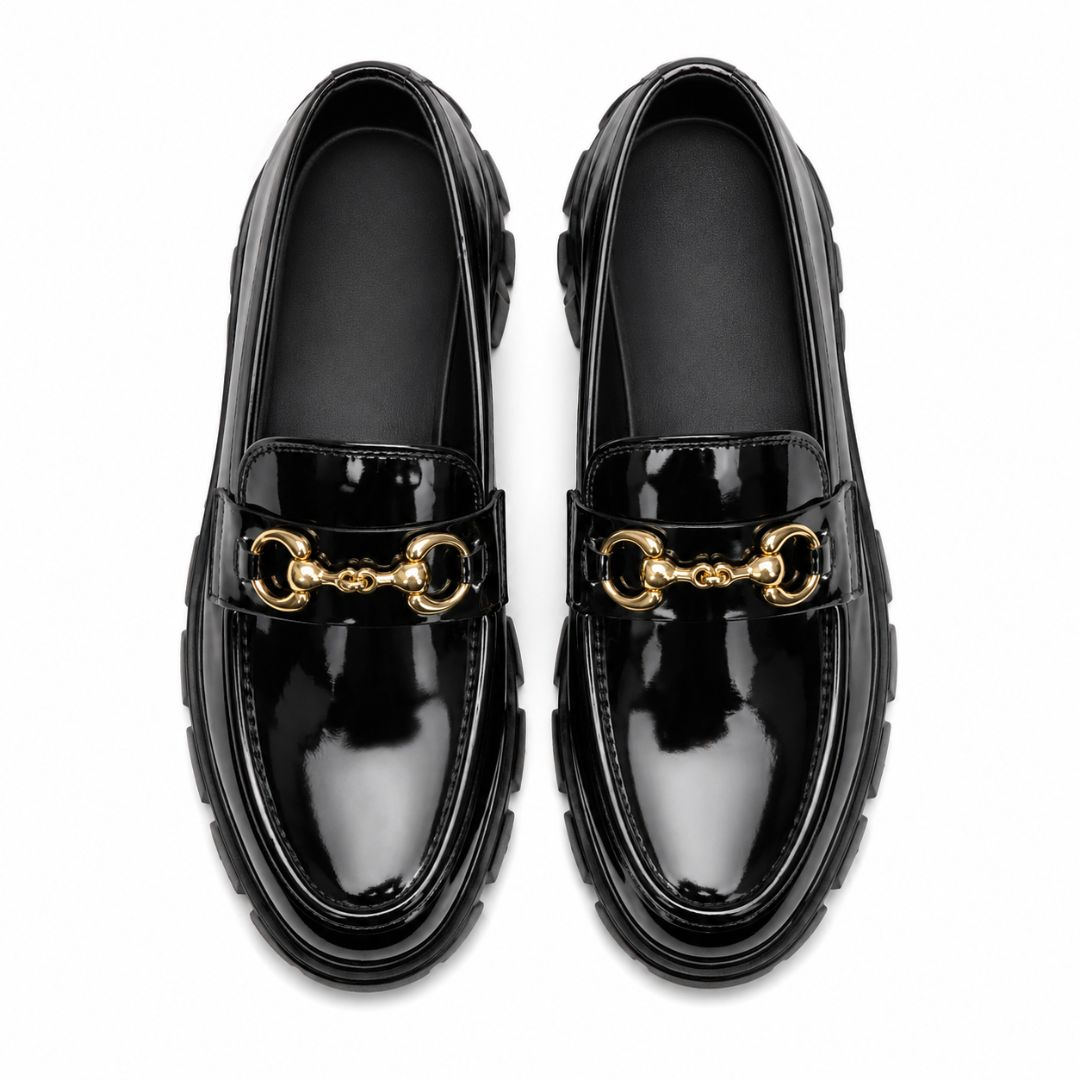 Unisex Black Patent Chunky Loafers