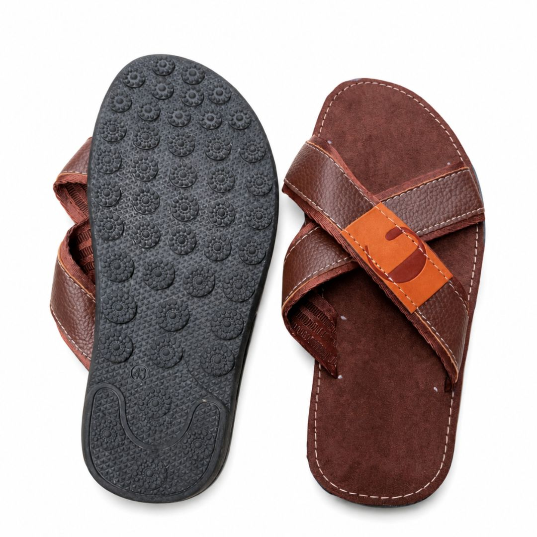 Men Brown Cross Strap Comfort Palms