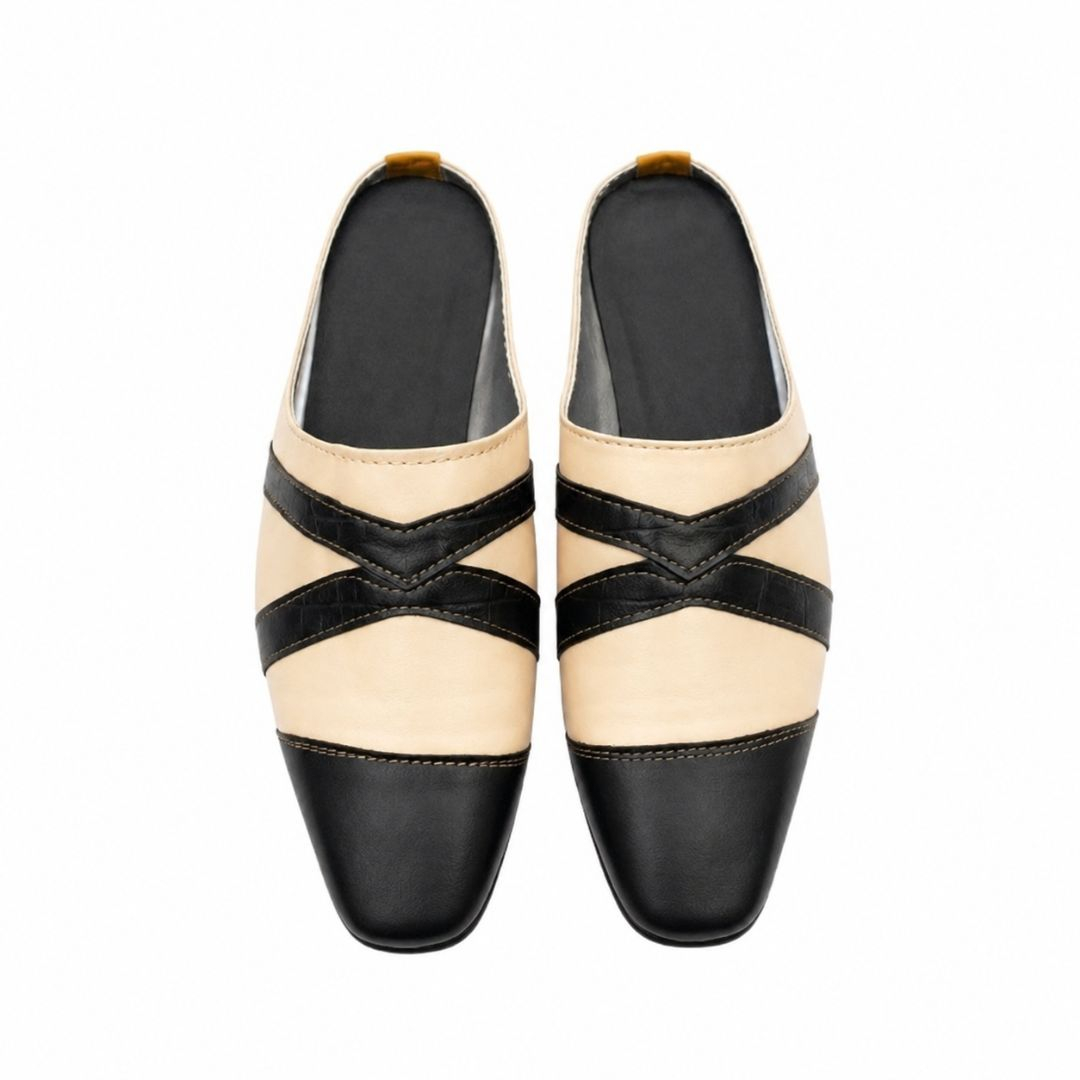 Two Tone Pointed Toe Mule Loafers