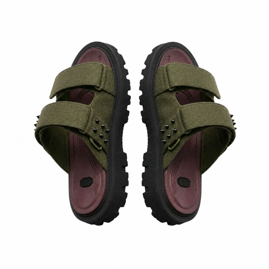 Studded Double Strap Sporty Slides