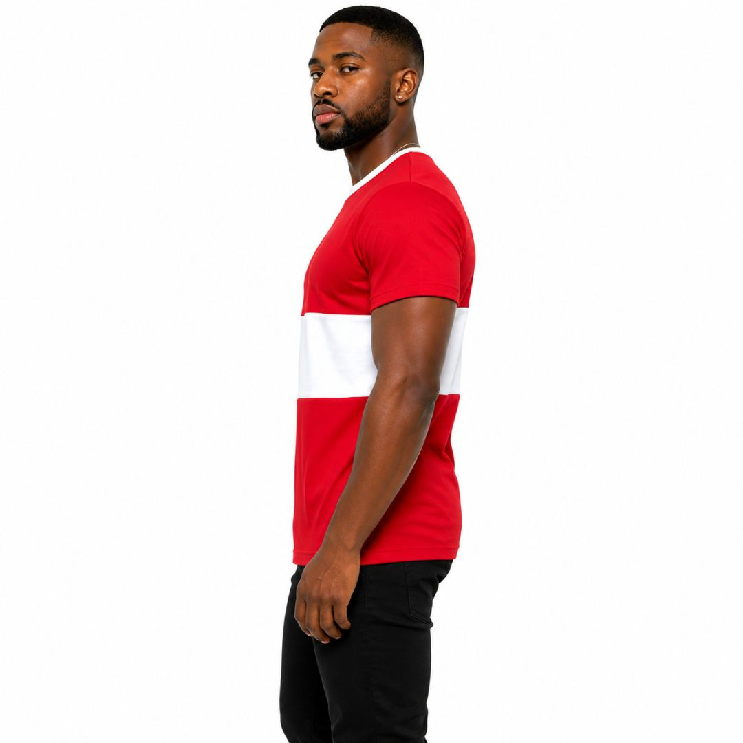 Unisex Red Colorblock Casual T Shirt