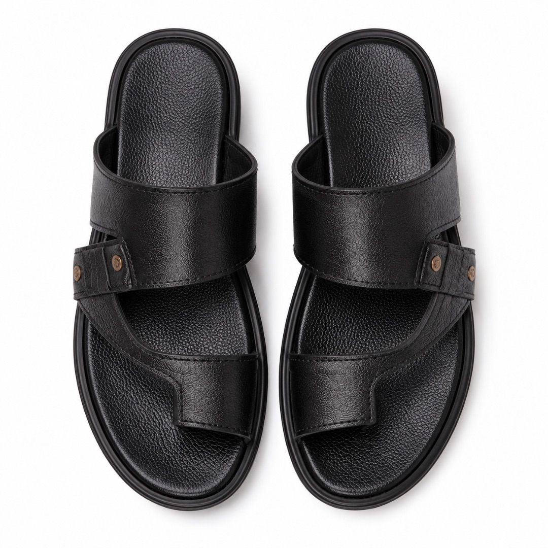 Mens  Black Premium Toe Loop Casual Sandals