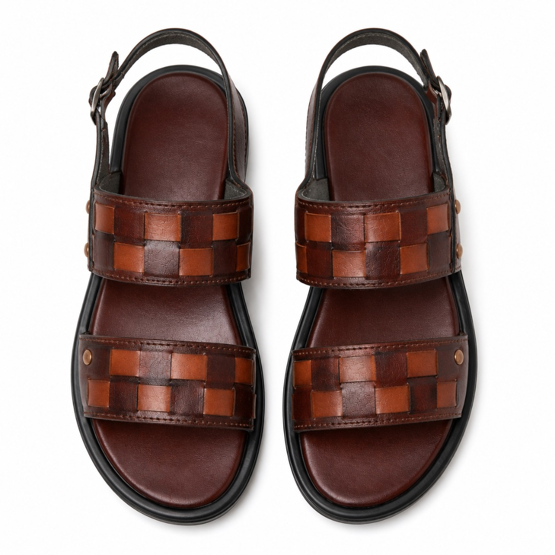 Mens  Brown Woven Strap Slingback Sandals