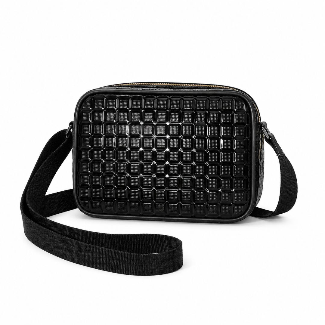 Black MultiPocket Crossbody Bag with Yellow Zipper