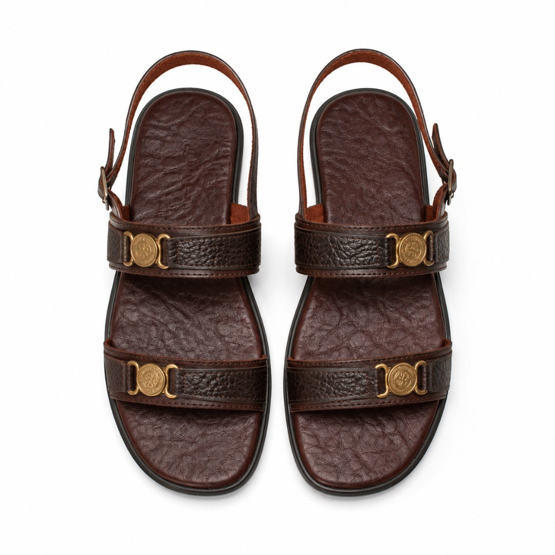 Mens  Brown Textured Slingback Sandals with Gold Accent