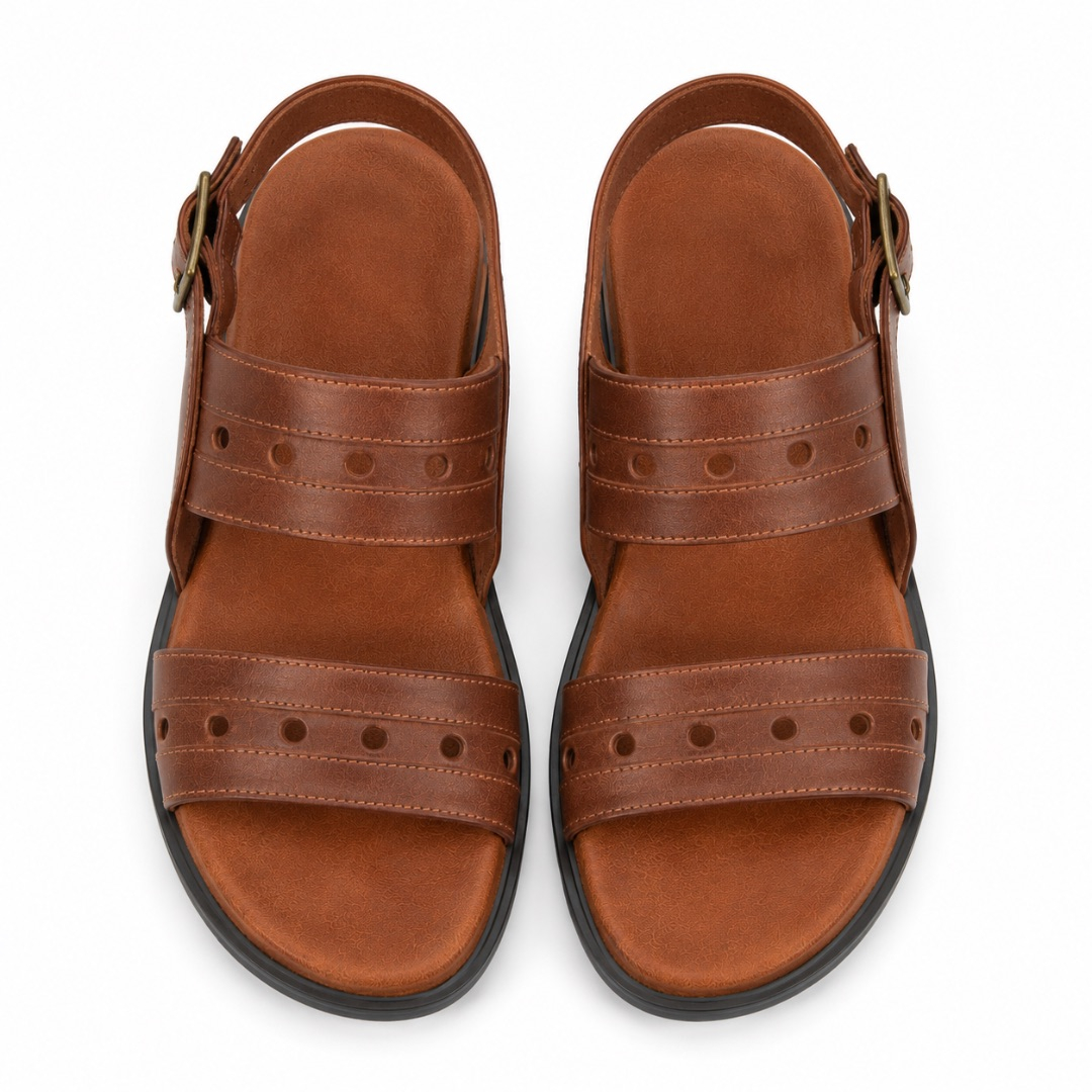 Mens  Brown Dual Strap Slingback Sandals
