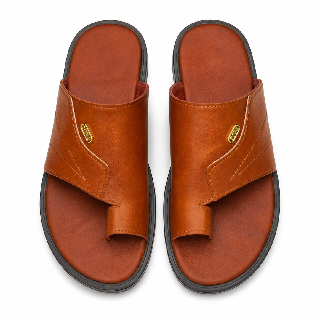 Mens  Brown Minimalist Toe Loop Slide Sandals