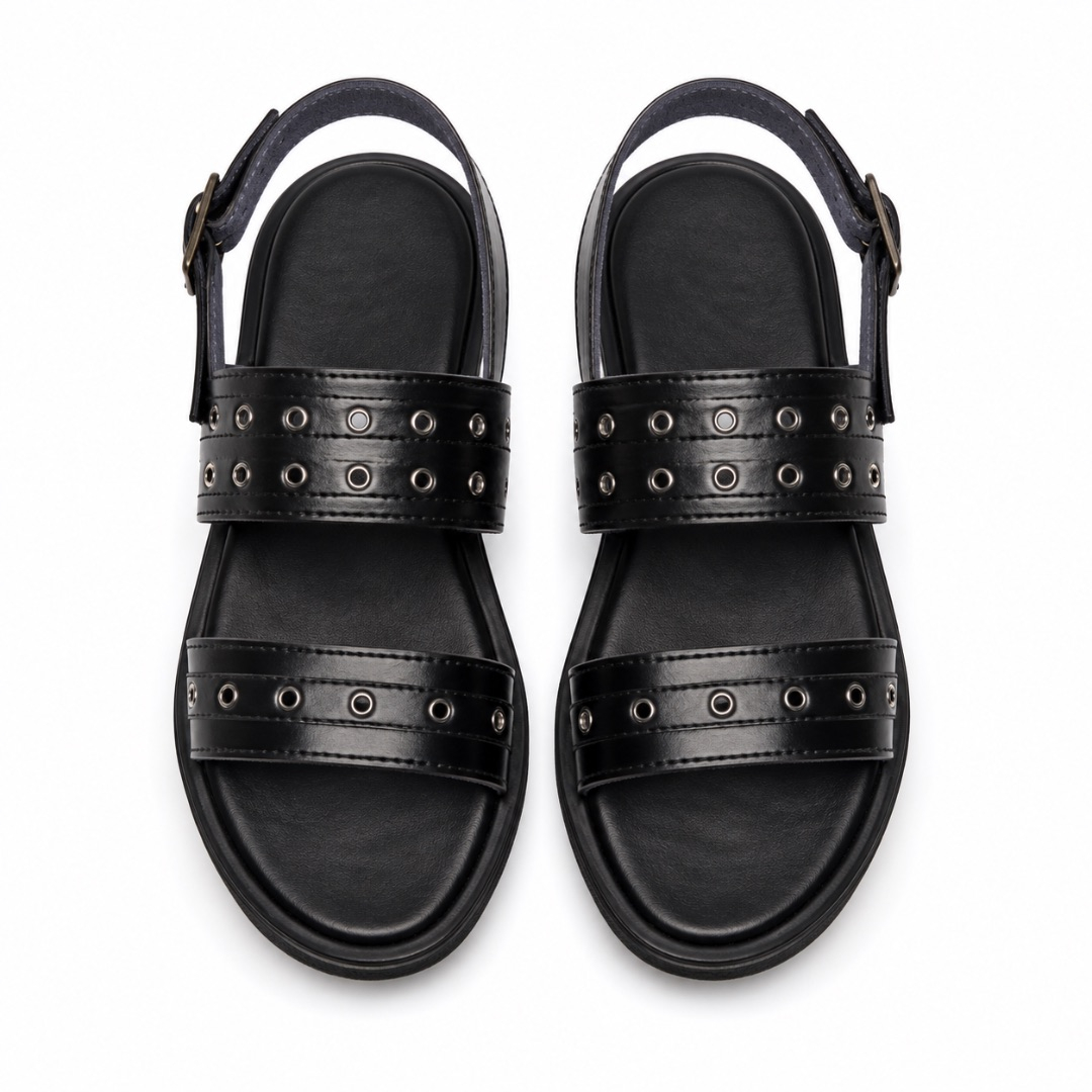 Mens  Black Dual Strap Slingback Sandals