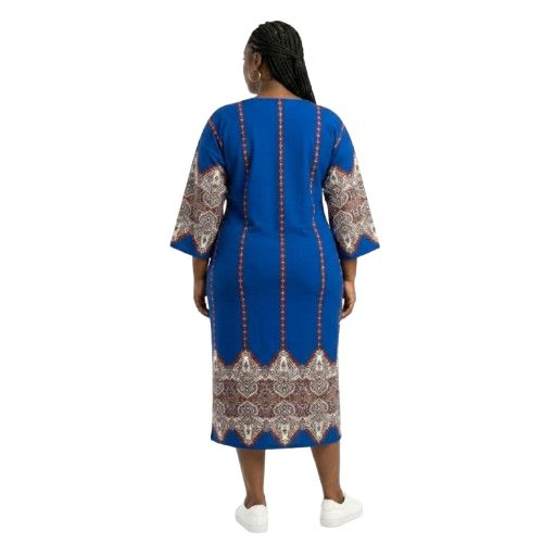 Womens Patterned Blue Caftan Style Tunic Dress