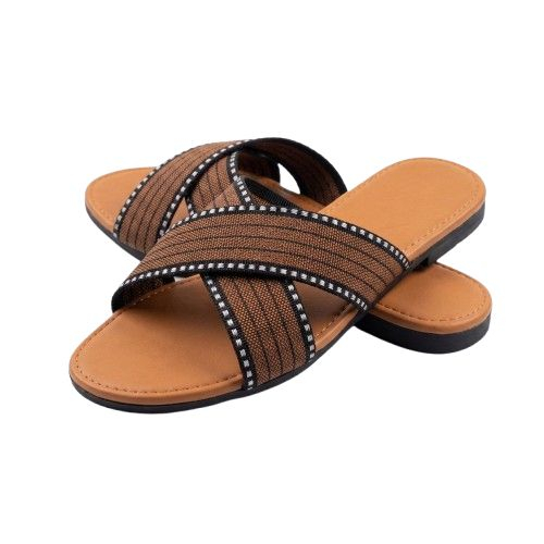 Womens Crisscross Strap Comfort Slide Sandals