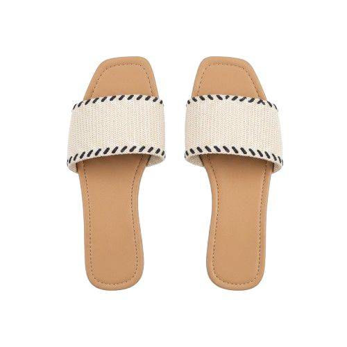 Womens Woven Strap Flat Slide Sandals with Neutral Sole