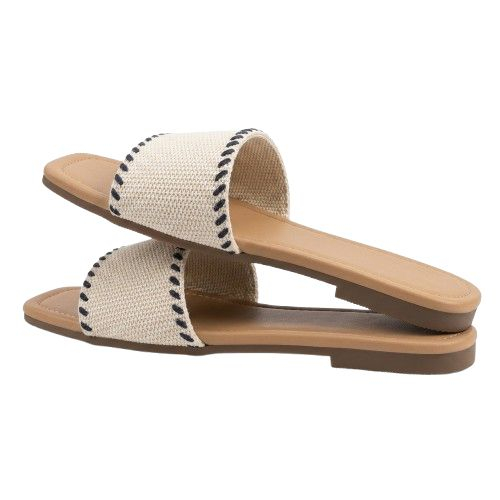 Womens Woven Strap Flat Slide Sandals with Neutral Sole