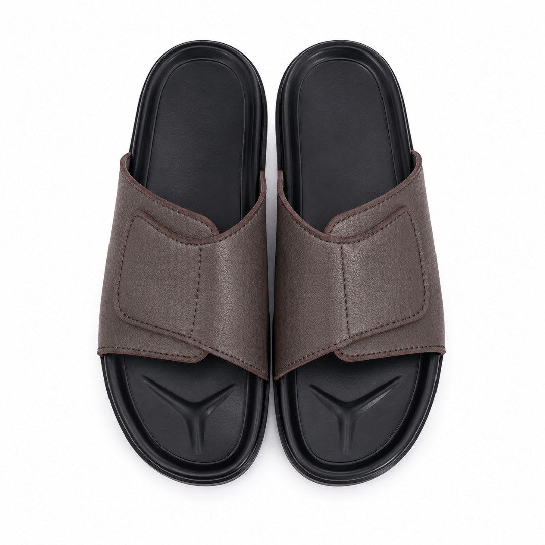 Mens  Brown Premium Comfort Slide Sandals