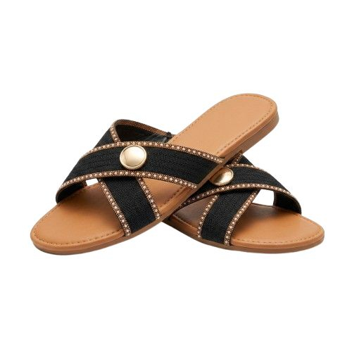 Womens Woven Crisscross Strap Comfort Slide Sandals