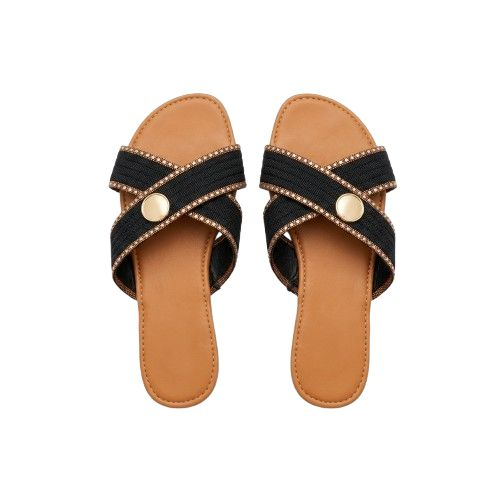 Womens Woven Crisscross Strap Comfort Slide Sandals