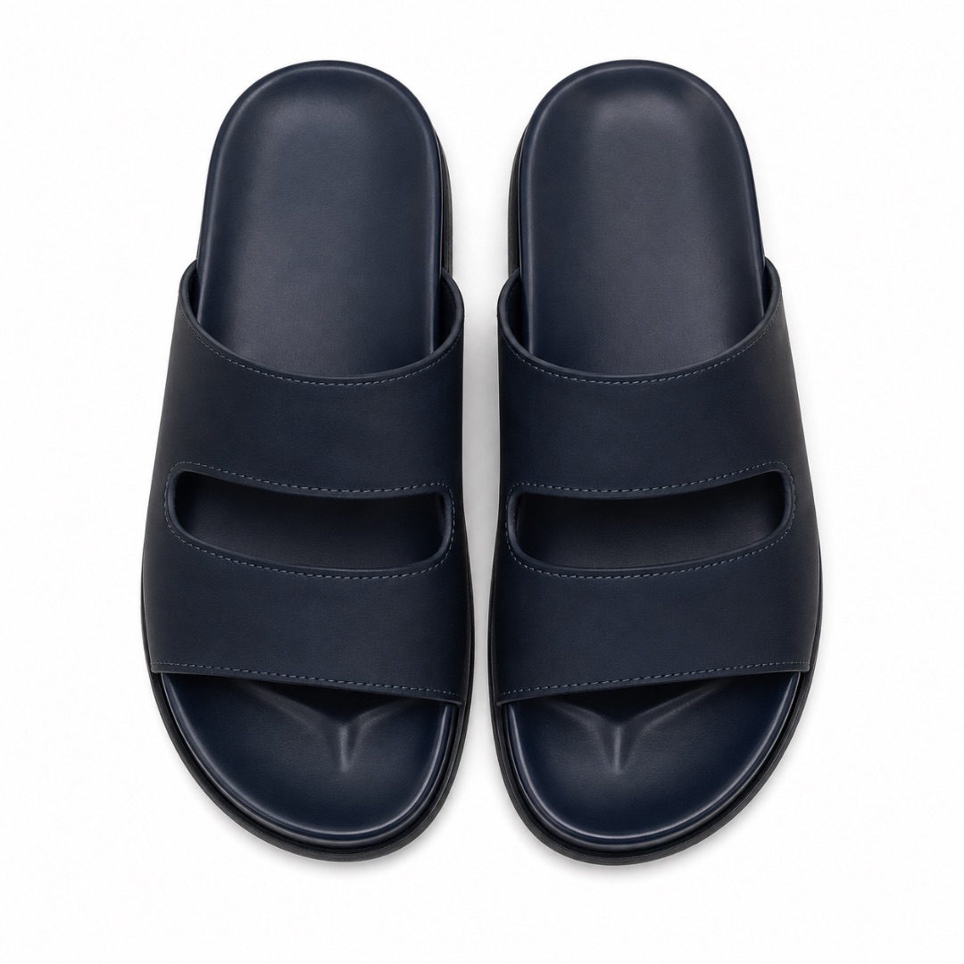 Mens  Black Minimalist Double Cut Slide Sandals