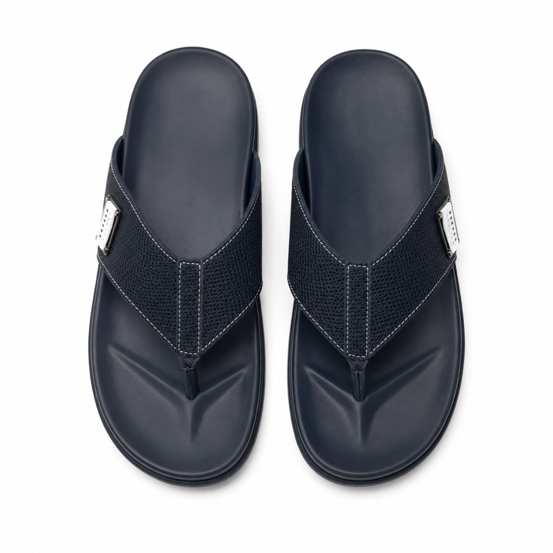 Mens  Navy Blue Textured Toe Post Sandals