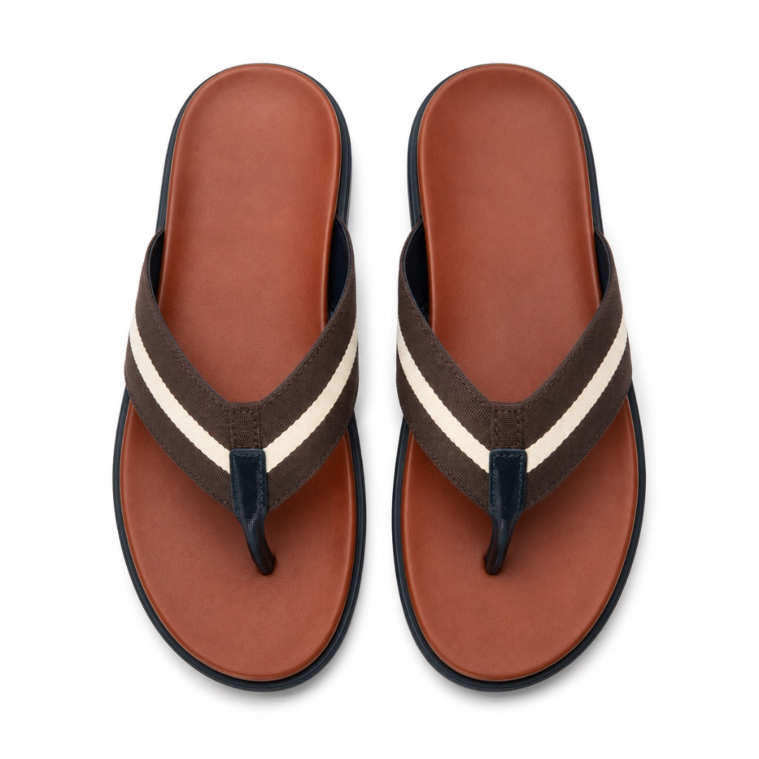 Mens  Brown Stripe Toe Post Sandals