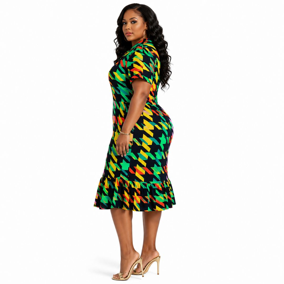 Womens Multicolor Geometric Print Midi Dress