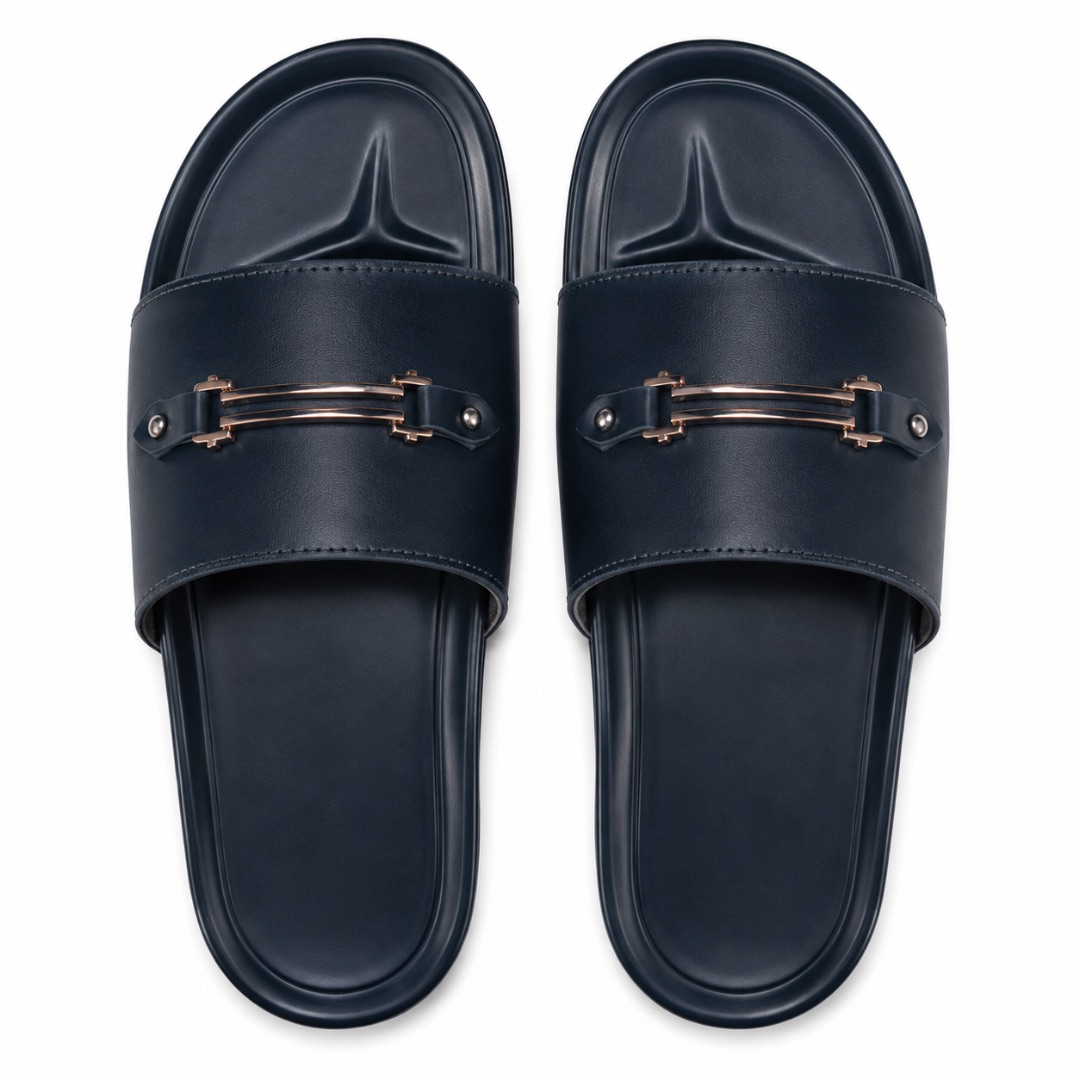 Mens   Navy Blue Luxury Slide Sandals