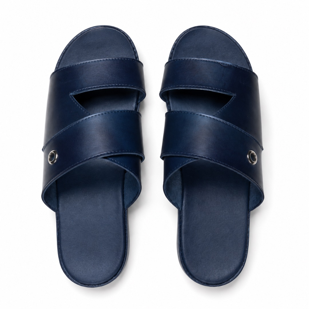 Mens  Navy Blue Cross Strap Slide Sandals