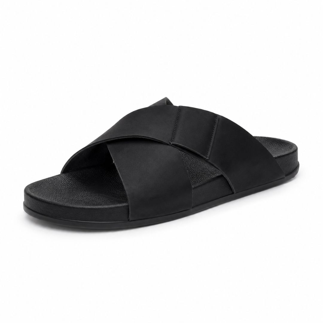 Quality Men Black Layered Casual SlipOn Slippers