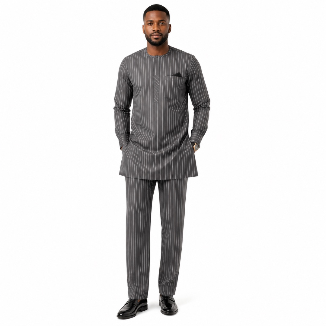 Mens  Charcoal Grey Pinstripe Senator Fabric Material