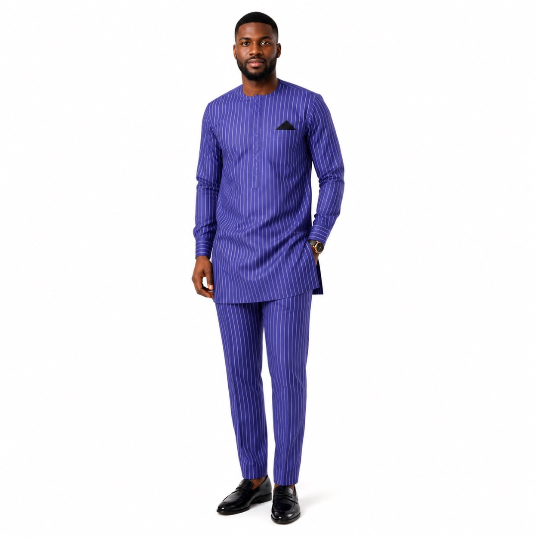 Mens  Royal Blue Pinstripe Senator Fabric Material