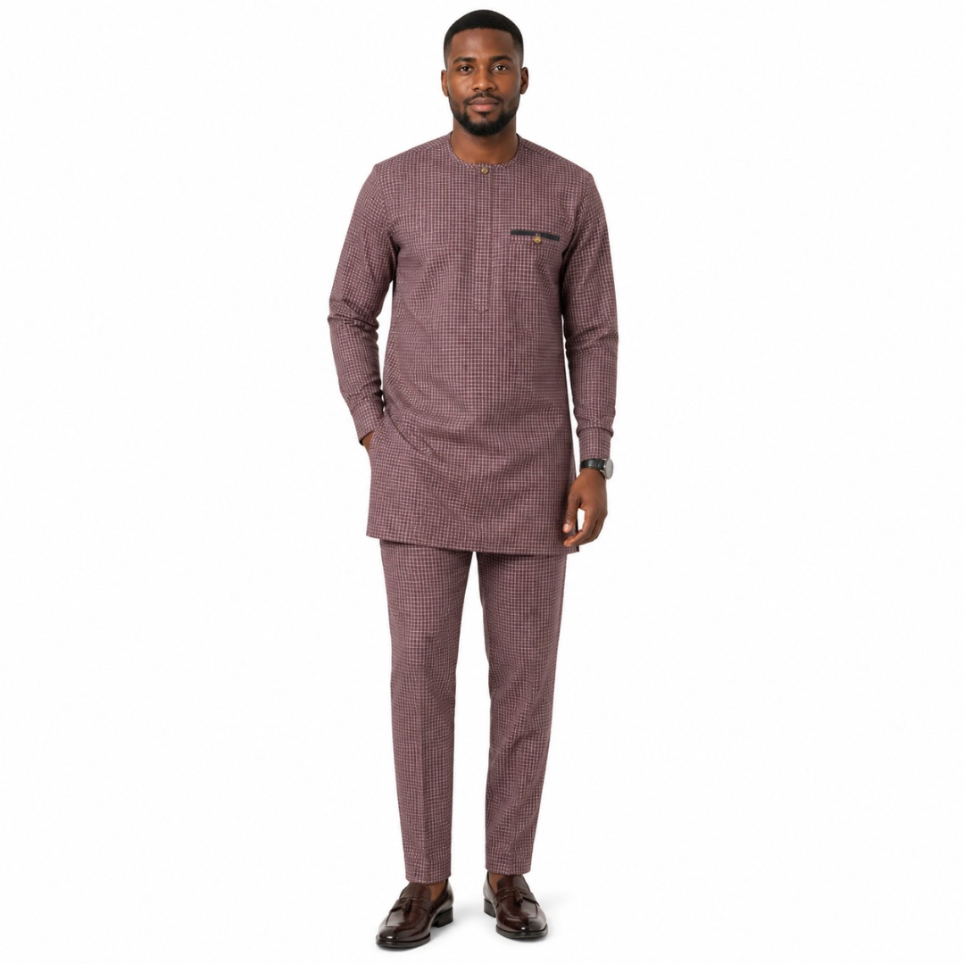 Mens  Dusty Mauve Textured Senator Fabric Material