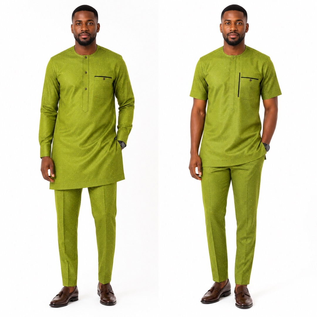Mens  Olive Green Luxury Senator Fabric Material