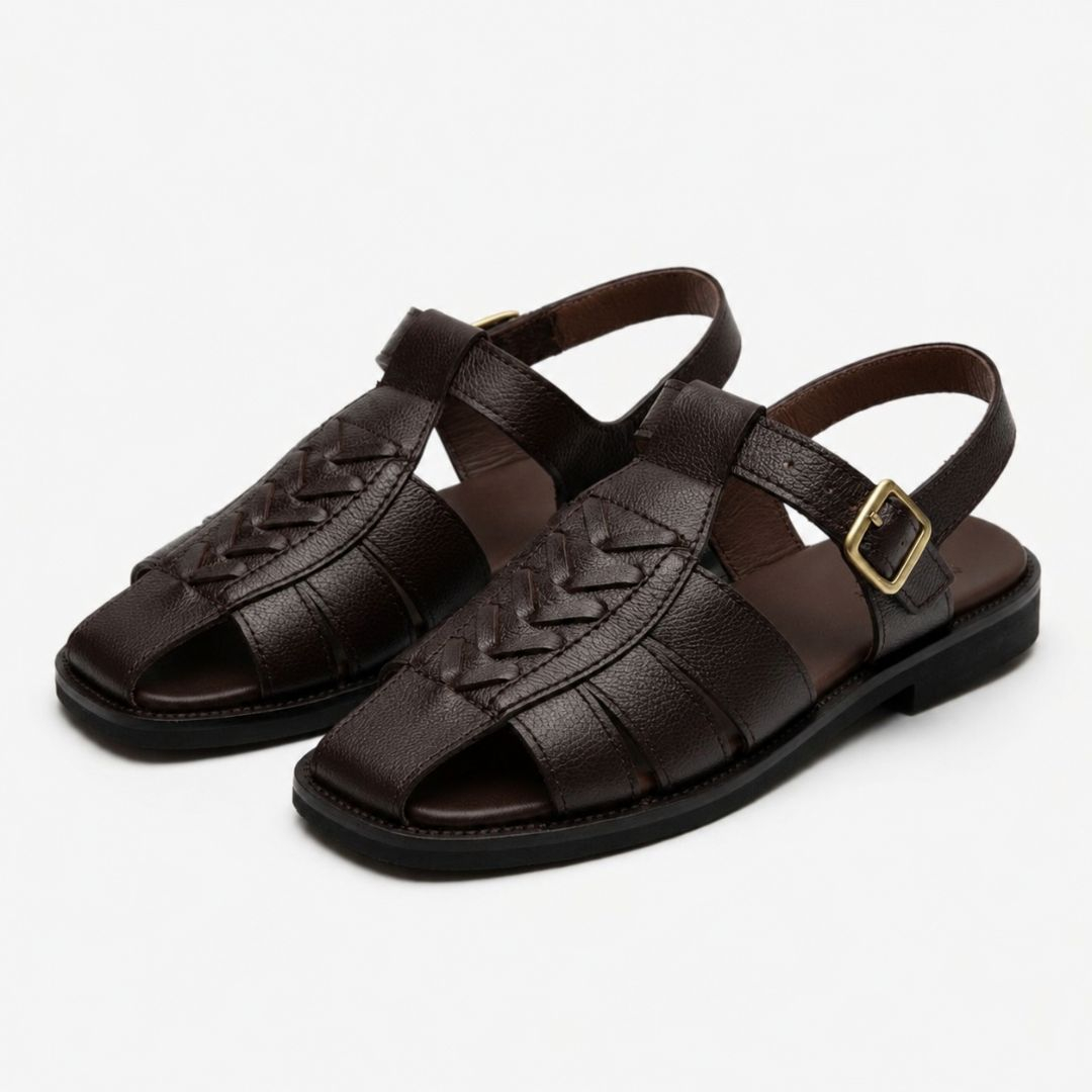 Handcrafted Dark Brown Leather Peshawari Chappal