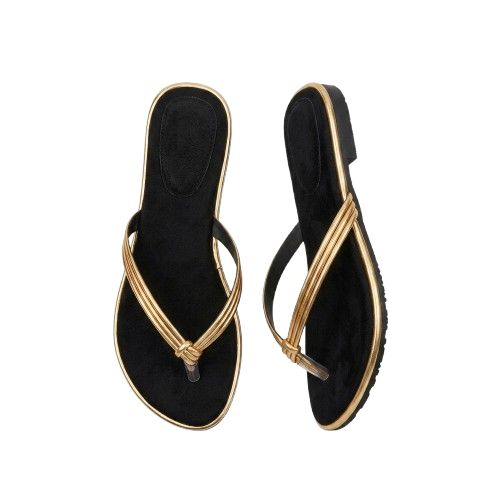 Womens Gold Strap Flat Slippers