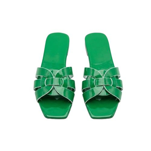 Vibrant Green Woven Strap Flat Slides