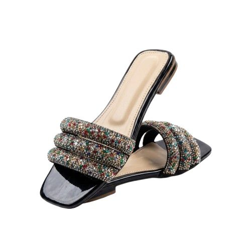 Womens Square Toe Embellished Flat Sandals