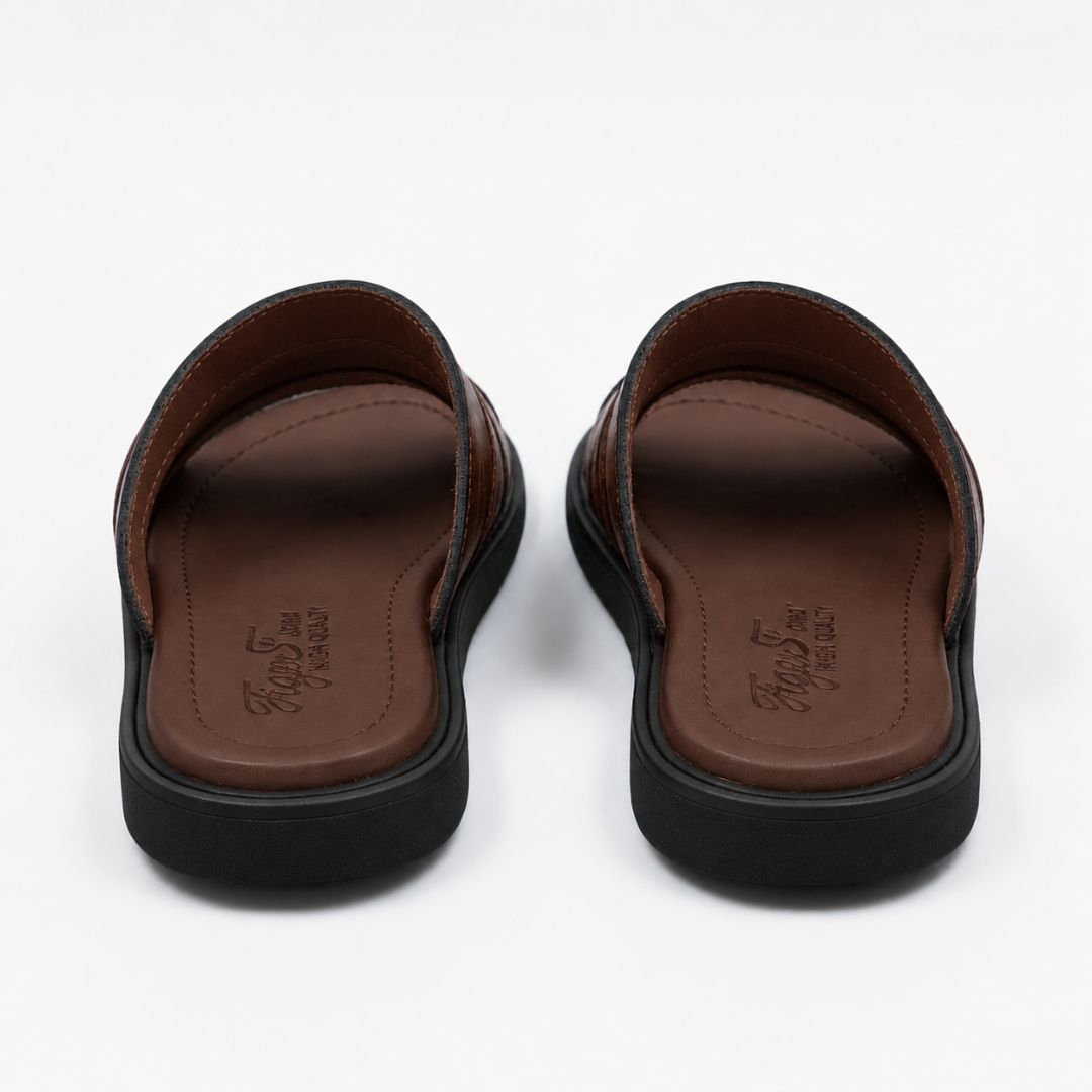 Handcrafted Leather Striped Slides for Men