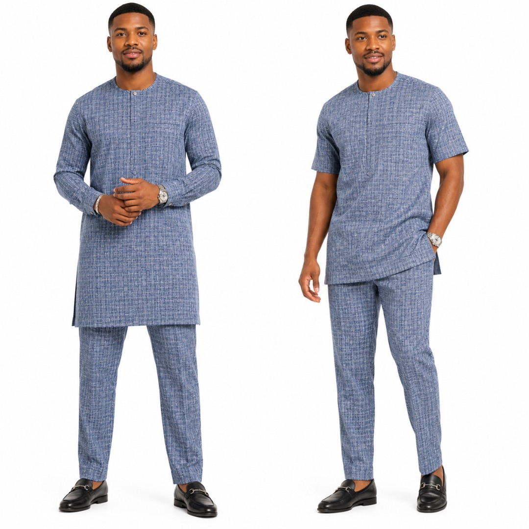 Premium Blue Abstract Check Suiting Fabric