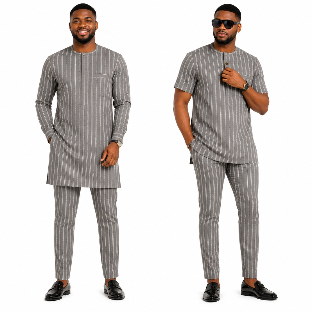 Luxury Grey Wave Stripe Suiting Fabric