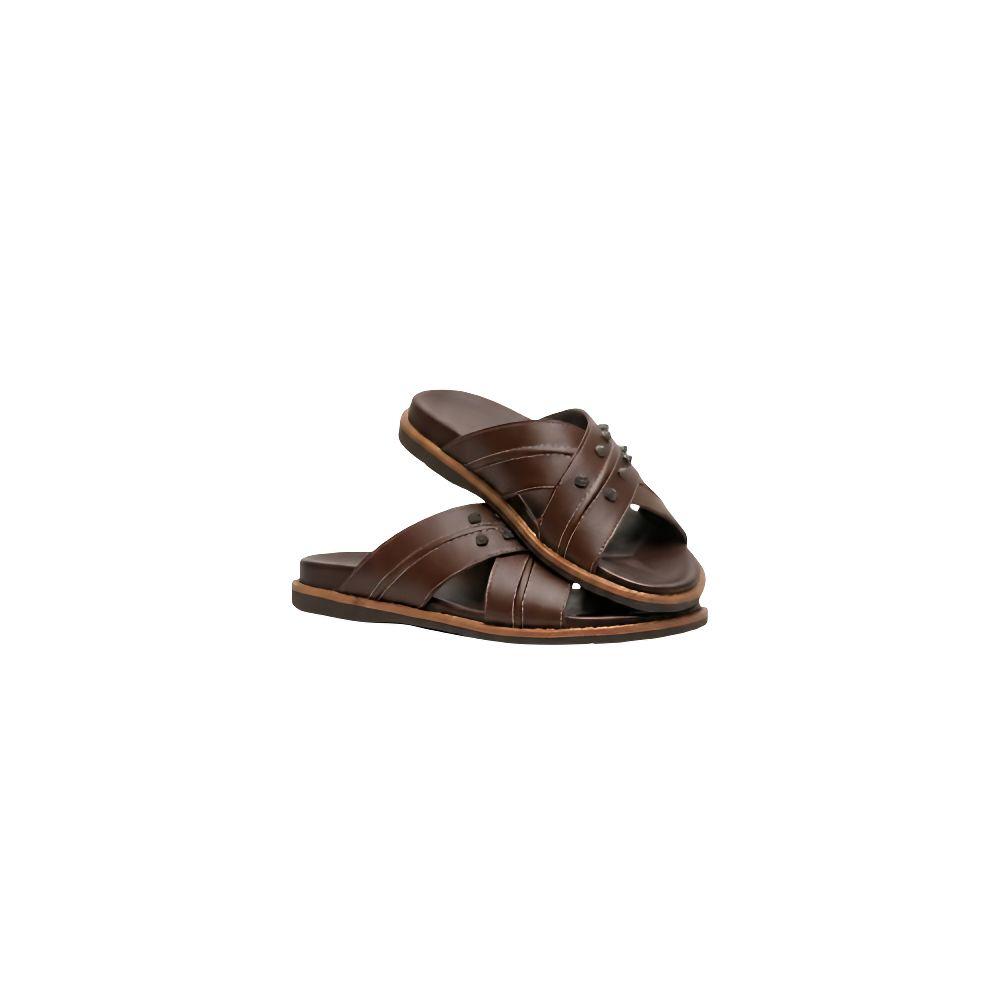 Mens Brown Strap Sandals with Studded Design