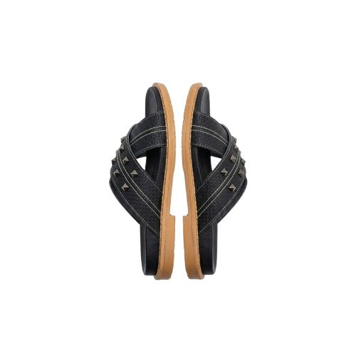 Black Slide Sandals with Studded Straps