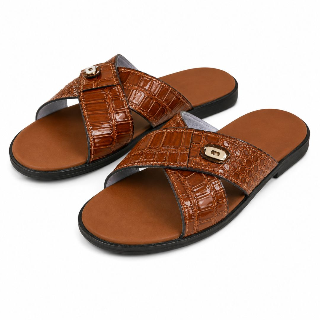 Brown Crocodile Pattern Sandals