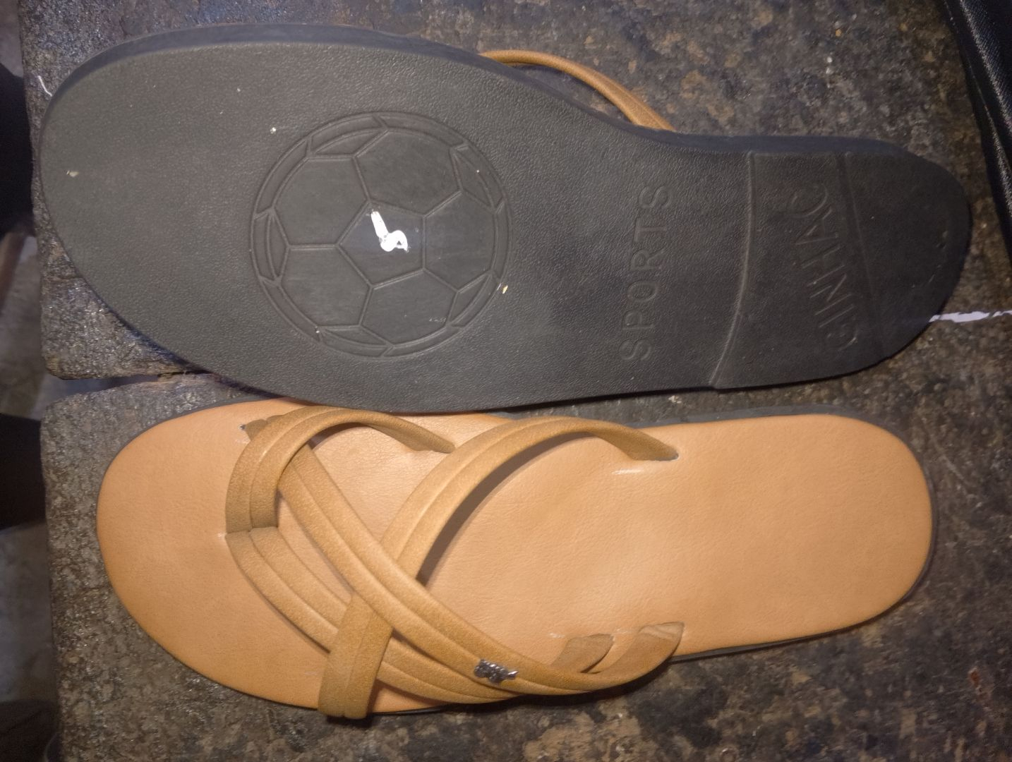 Mens Casual Tan Thong Sandals with Cross Straps