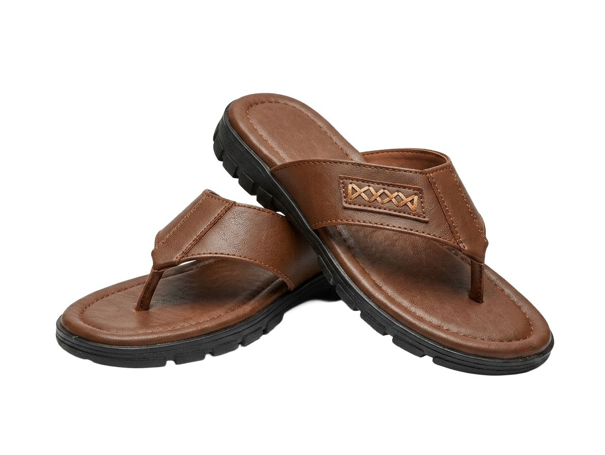 Mens Brown Interwoven Leather Style Thong Sandals