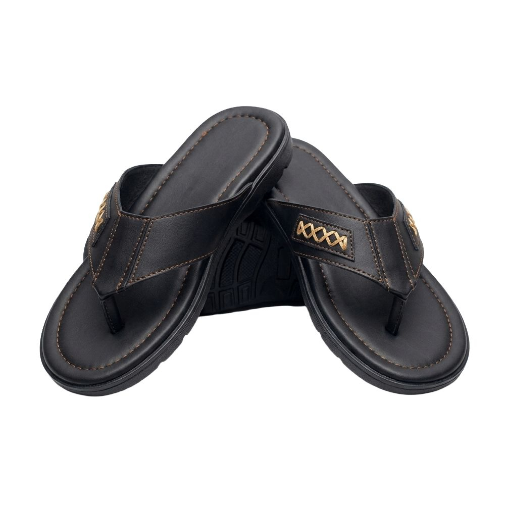 Mens Casual Black Thong Style Leather Sandals
