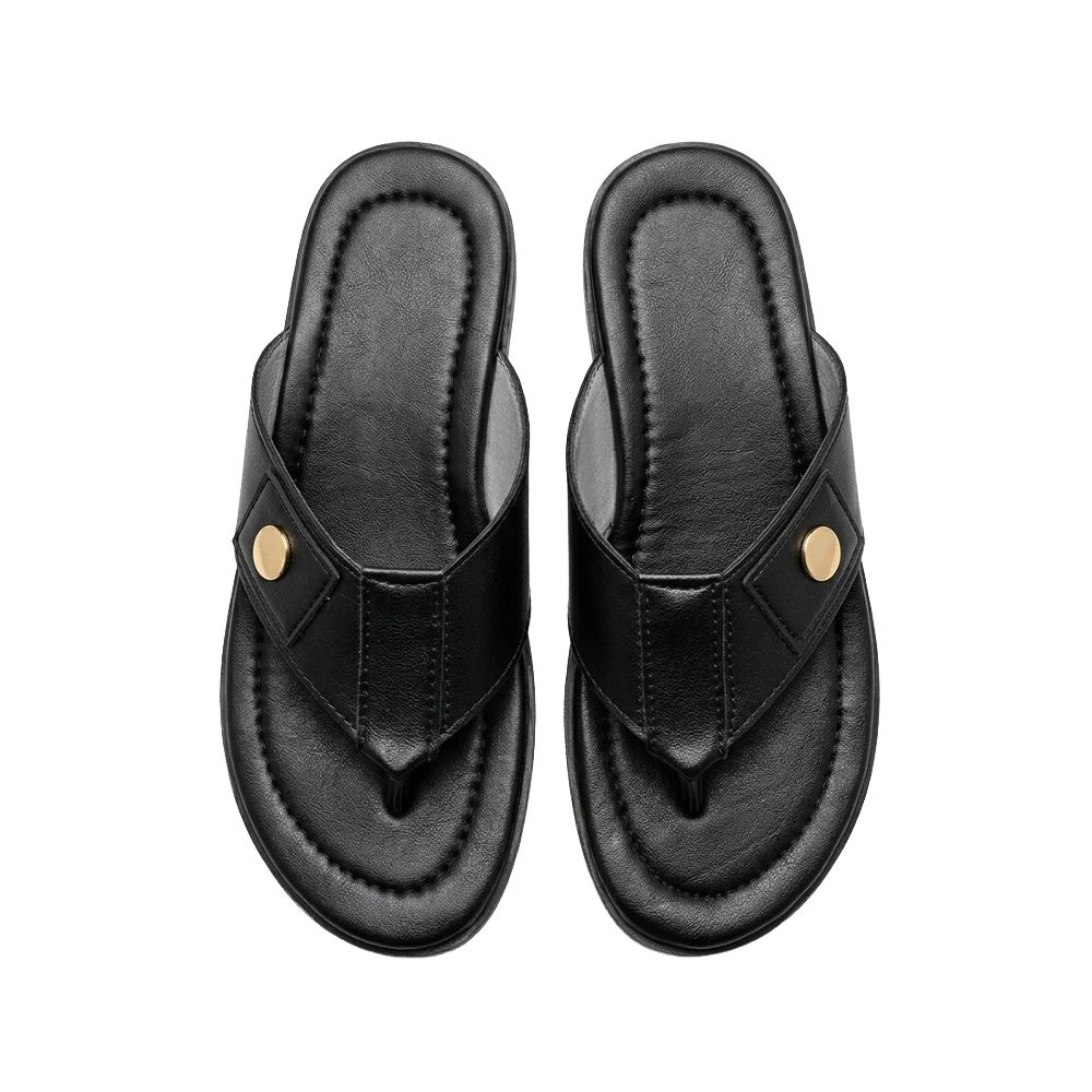 Mens Casual Black Thong Sandals with Woven Accent