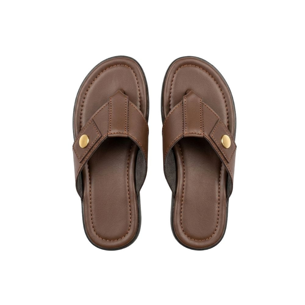 Mens Brown Casual Thong Sandals with Gold Detail