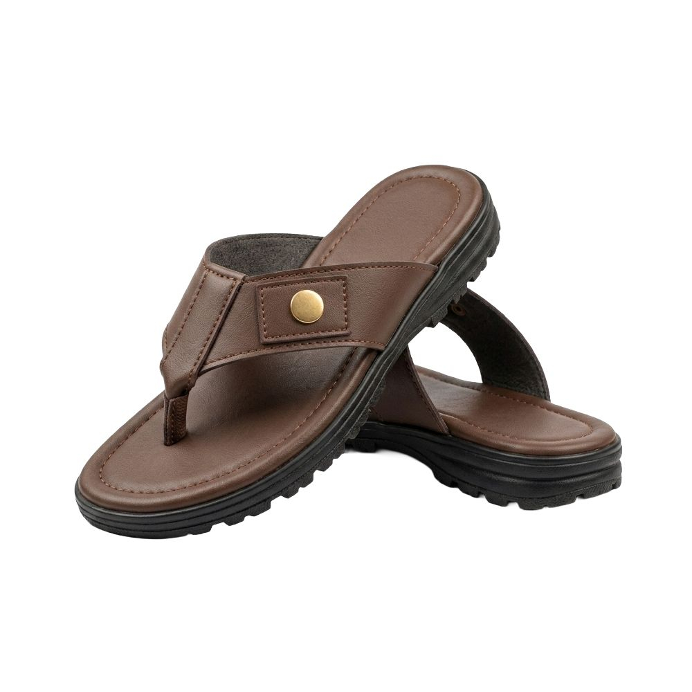 Mens Brown Casual Thong Sandals with Gold Detail