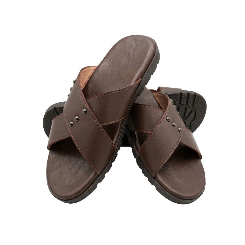Brown Leather Slide Sandals
